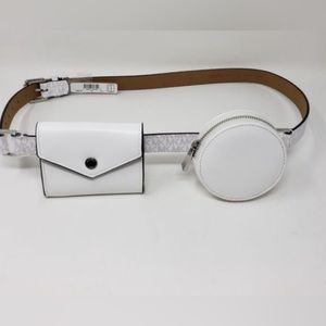 NEW Michael Kors  White Leather Logo Belt Bag Fanny Pack with coin pouch